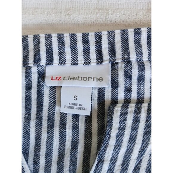 Liz ClaiborneLinen Blend White Navy Striped Sleeveless V-Neck  Shirt Size Small - Picture 11 of 12
